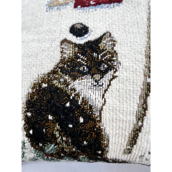 Anne Mortimer Winter Cat &  Snowman Tapestry Pillow 16 X 12 - Picture 4 of 8